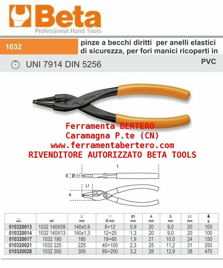 Pinze a becchi diritti per anelli elastici seeger interni BETA 1032 - Immagine 1 di 1