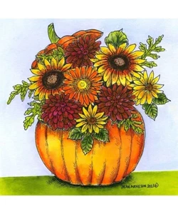 Flower Pumpkin Sunflowers Mums  Wood Mounted Rubber Stamp NORTHWOODS PP11345 New - Picture 1 of 4