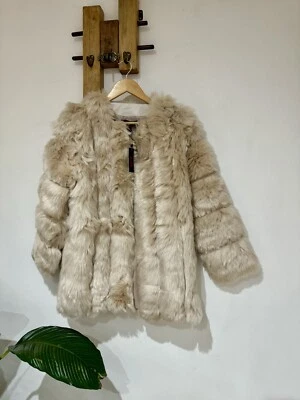 NWT MISSPAP Sand Oversized Luxe Panelled Soft Faux Fur Teddy Dress Coat Size 8 - Image 1 of 4