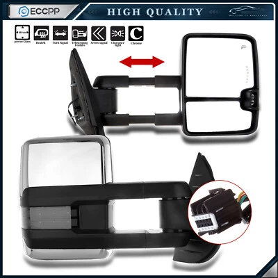 Chrome Power Heated LED Signal Light Tow Mirrors for 07-13 Chevy Silverado 1500 — 第 1/4 张图片