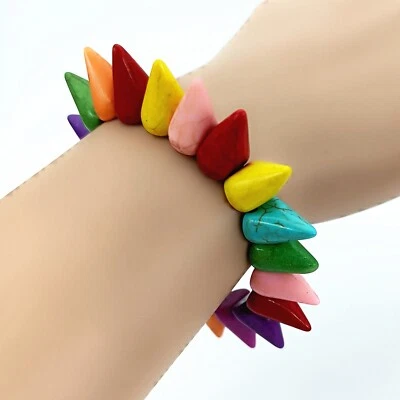 Brazalete elástico estilo punk de 7" colorido turquesa con cuentas Foto 1 de 3
