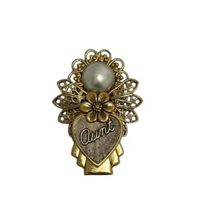 Vintage Gold Art Deco Aunt Pin with Faux Pearl Brooch - Picture 1 of 3