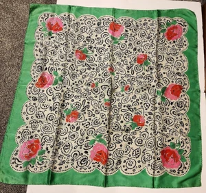 Vintage Schal Chic Designs Studio Inc Paris Milan Rollsaum schwarz grün pink - Bild 1 von 6
