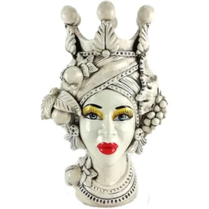 Ceramics Caltagirone Head Woman Antiqued Brown Queen Crown Empire 45 cm - Picture 1 of 2