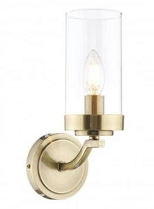 Laura Ashley Joseph Antique Brass Candle Bulb Wall Light Cylinder Glass Shades - Picture 1 of 9