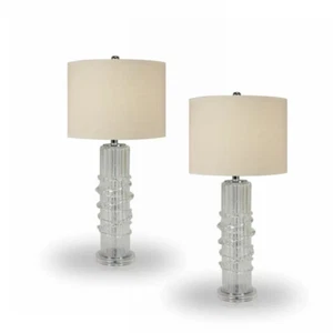 Glass table lamp, thick glass, body w/ bubbles, Total Height 29.75" - Picture 1 of 2