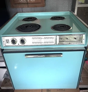1960's Vintage GE M64 Turquoise Stove Oven 27" Drop in Range Robin Egg Blue - Picture 1 of 19