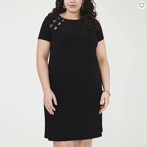 MSK Womens Short Sleeve Swing Shirt Dress XXL 2X Black Silver Eyelet PLus Size - Picture 1 of 4