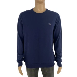 GANT Men Navy Blue 100% Cotton Crew Neck Jumper Sweater Size XL - Picture 1 of 11