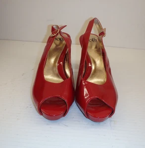 Sofft Womens Pumps Size 9.5 Red Peep Toe StrapBack 3.5 inch Heels - Picture 1 of 15