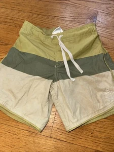 Seaesta Surf Retro Board Shorts Boys Size 9 Green Striped - Picture 1 of 3