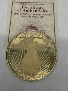 Washington Mint 1998 Giant Quarter Pound “ Golden Eagle “ Silver With COA - Picture 1 of 10
