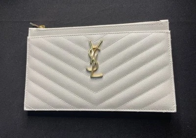 YSL Cassandre Cream Leather Large Clutch With Gold Hardware NIB! - Image 1 of 4