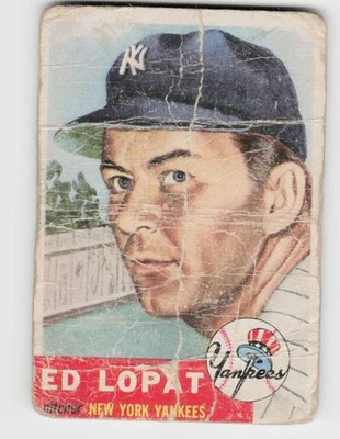 1953 Topps #87a Ed Lopat Bio uses white text - Image 1 of 2