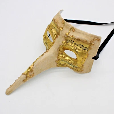 VTG Authentic Venetian Paper Mâché Long Nose Masquerade Mask Ivory & Gold-Leaf - Image 1 of 4