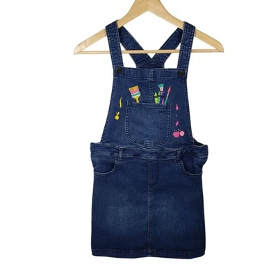 Gymboree Girls Denim Overalls Dress Artist Paint Splatter Size 12 - Image 1 of 4