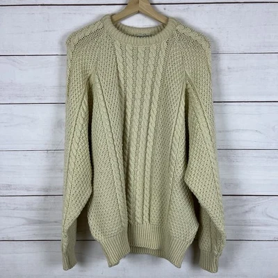 Suéter Carraig Donn Para Hombre Grande Crema Aran Cable Tejido Pescador Lana Irlanda Foto 1 de 4