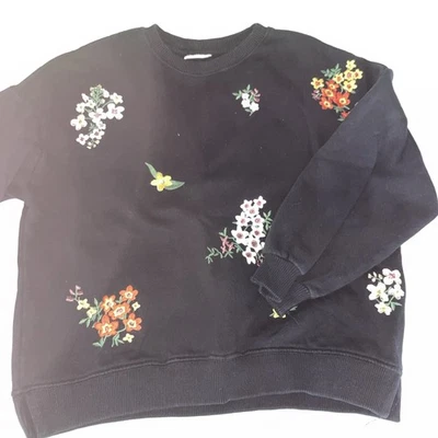 Zara Girls Size 8 Embroidered Sweater Sweatshirt NWOT Black - Image 1 of 4