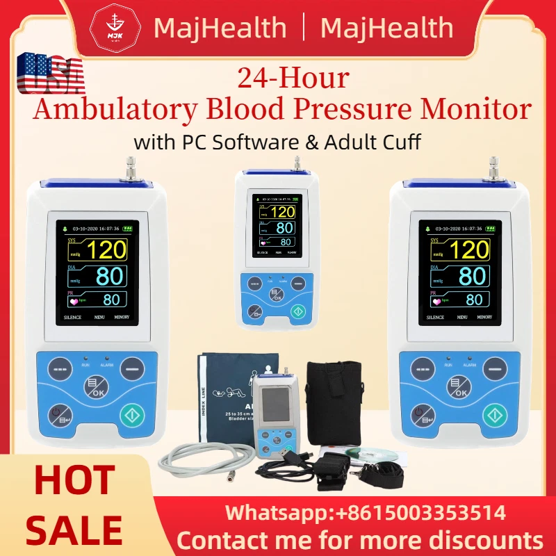 Envío desde almacén de EE. UU. 24 horas ambulatorio monitor de presión arterial brazalete para adultos Foto 1 de 4