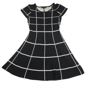 My Michelle Dress Girls Small Fit Flare Short Sleeve Youth Modern Grid Pattern - Picture 1 of 4