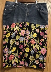 Faded Glory Womens Plus Maxi Skirt Size 20W Denim Pink Yellow Floral Five Pocket - Picture 1 of 7