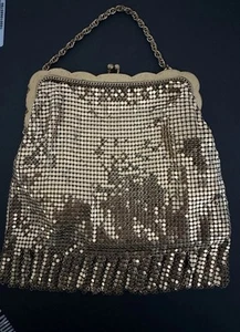 Vintage Whiting & Davis Gold metal mesh chain mail bag flapper tassels - Picture 1 of 8
