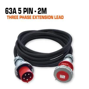 63 Amp 2M CEEform Extension Lead, 3 Phase, 5 Pin, 415V Heavy Duty 16mm² Rubber F - Picture 1 of 5