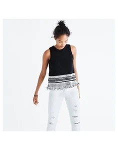 Suéter sin mangas MADEWELL para mujer pequeño Villagrove flecos línea A negro blanco geométrico - Imagen 1 de 11