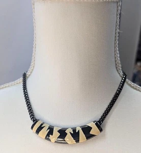 Vintage Monet Choker Necklace Black & Cream Enamel Pendant Zebra Animal Print - Picture 1 of 4