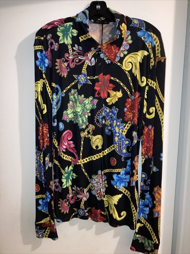 Autentica Camicia Versace Viscosa Uomo Nuova con etichette A81662 S42 multicolore stampa $995 gioielli
