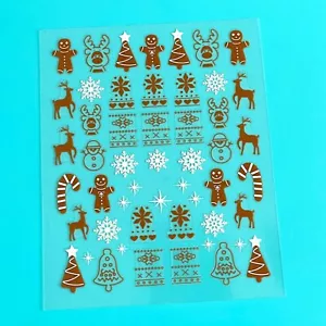 Christmas Nail Sticker Gingerbread Snowflake Raindeer Candy Cane Tree Snowman - Picture 1 of 4