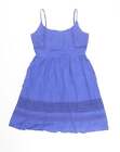 Yumi Womens Blue 100% Cotton Slip Dress Size 12 Round Neck Zip