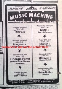 ULTRAVOX UK TIMELINE Advert - Camden  Music Machine Mon-2-May-1977 4x3 inches - Imagen 1 de 1