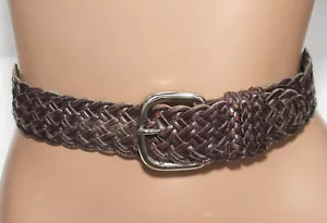 Talbots Braided Brown Genuine Leather Belt - Silver Buckle - Size S/M - 39" Long - Picture 1 of 7