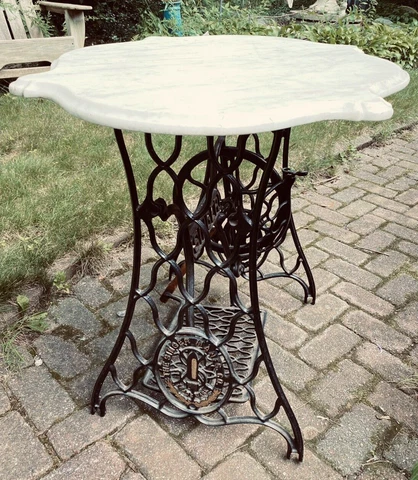 ANTIQUE CAST IRON SINGER TREADLE SEWING MACHINE CONSOLE TABLE TURTLE MARBLE TOP Cover