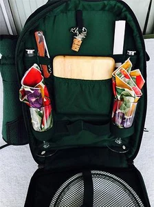 Mochila de camping senderismo juego de picnic vasos cubiertos soporte de vino tabla de queso usada en excelente estado - Imagen 1 de 7