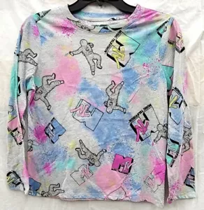 New MTV Girls XL Music Television Space Moonman Logo Long Sleeve T-Shirt Gray - Picture 1 of 3