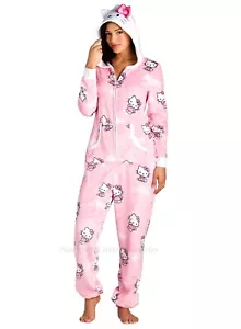 Hello Kitty Damen Union Anzug Einteiler Schlafanzug Hose Halloween Kostüm Größe S + - Bild 1 von 4