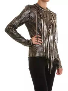 Roberto Cavalli Fringe detailed laminated sweater Gold UK6 IT38 XS US2 RRP £1150 - Picture 1 of 11