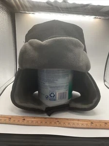 Fleece Lined Hat - Winter Fasten At The Chin Hat - Black & Gray - Size Large - Picture 1 of 5