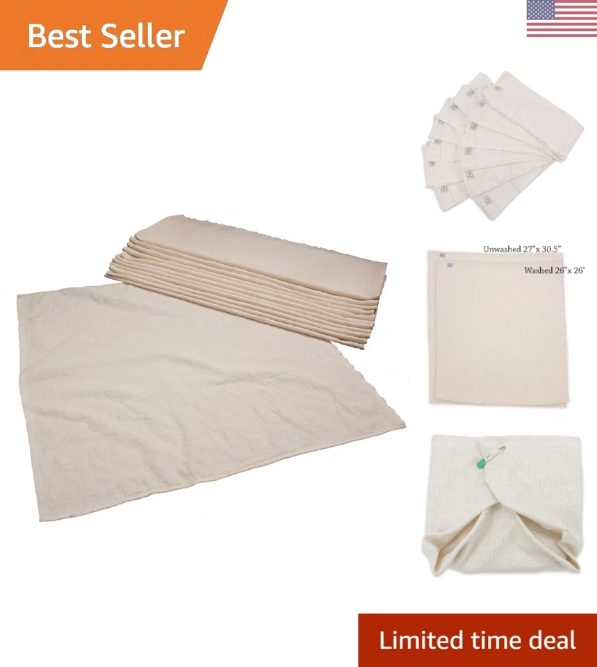 Cost-Saving Organic Baby Diapers - 12 Natural Birdseye Cloth Nappies, 27x30.5 - Image 1 of 4
