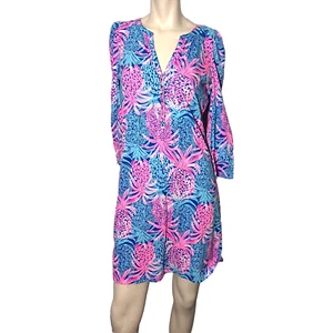 Lilly Pulitzer Marlie Kleid S Borealis Blau Tropic Down Low Island Urlaub Neu - Bild 1 von 9