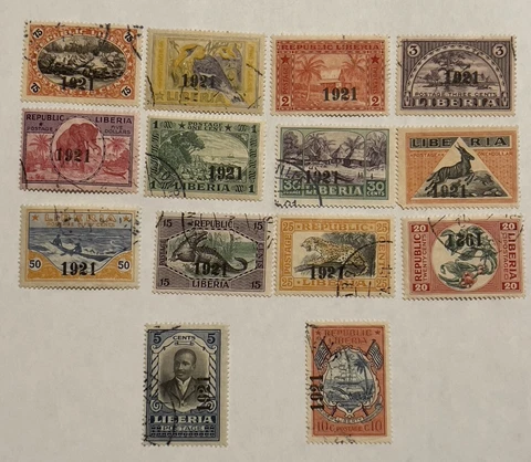 HUGE LOT OF LIBERIA 1921 OVERPRINT STAMPS USED, ONE INVERTED Cover