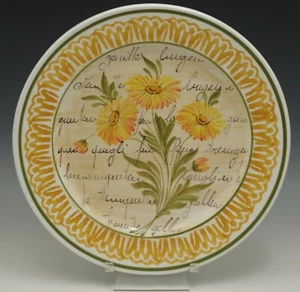 VIETRI CERÁMICA ITALIA FLORES Y ESCRITURA 10" ALMUERZO PLATO CENA MARGARITAS AMARILLAS - Imagen 1 de 4