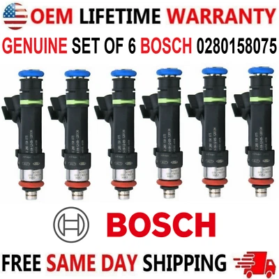 OEM BOSCH x6 Fuel Injectors for 2006-2009 Ford Mercury Lincoln 3.0L #0280158075 - Image 1 of 4