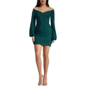DRESS the POPULATION Emerald Esperanza V-Neck Long Sleeve Bodycon Mini M = 6/8 - Picture 1 of 3