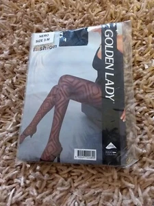 GOLDEN LADY - WOMENS ITALIAN FASHION PATTERNED TIGHTS - NERO (Black) SIZE 3-M - Picture 1 of 3