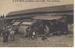Sidney, NY, D&H Railroad, Train wreck, People, Delaware County, Postcard, RPPC - Picture 1 of 2
