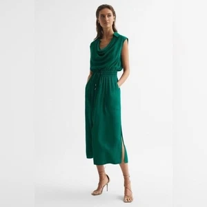 Reiss Tia Sleeveless Cowl Neck Midi Dress Size 8 Green - Picture 1 of 8