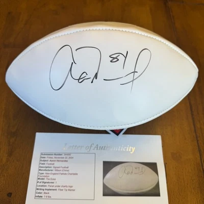 Balón de fútbol de panel blanco autografiado firmado por Aaron Hernández JSA LOA Foto 1 de 4